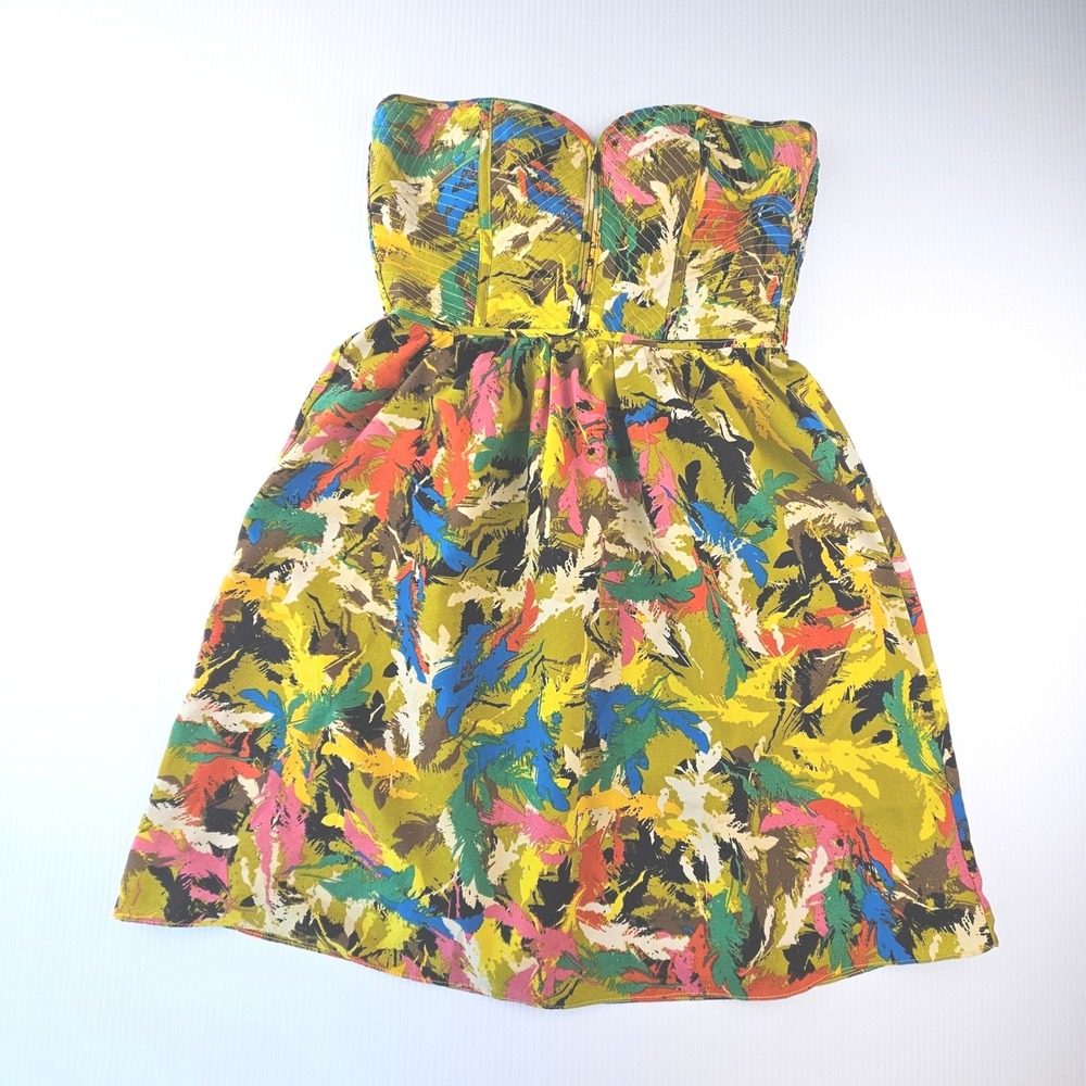 MM Couture by Miss Me Strapless Sweetheart Watercolor Abstract Dress MMCD1985 M